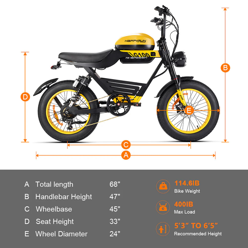 HappyRun G100 Electric Bike with 2000W Dual Battery Long Range